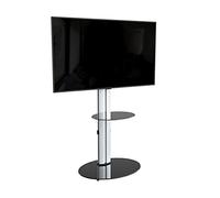 AVF Eno Oval Silver Column and Black Glass TV Stand for up to 55 inch B, Black
