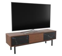 Walnut & Marble TV Stand - AVF TV Floorstand Unit - Dark Wood With Marble Effect Doors, Steel Base Frame, Cable Management - For TVs Up to 65" and 50kg