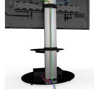 AVF Freestanding Column TV Stand - Silver Pedestal Column TV Stand With Universal VESA Bracket - For Up to 55" Screens - Swivel - Black Safety Glass Shelving - Premium Materials