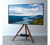 Avf Hoxton Tripod Tv Stand For Tvs Up To 70" (40Kg) - Dark Wood Legs, Glass Shelf, Cable Management, Adjustable Height & Tilt