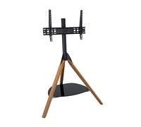 AVF Hoxton TV Floor Stand - Free-standing Tripod TV Unit, Solid Light Wood Legs, Black Glass Shelf, For TVs 32" to 70"