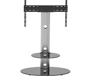 AVF Lugano Freestanding Oval TV Floor Stand with Universal Mount - Silver & Black Glass, Integrated Cable Management, Fits 32-65 Inch TVs