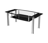AVF Modern Black Glass & Chrome Table - 2 Tier Occasional Table with Clear Window Top, Tempered Glass & Chrome Legs (Coffee Table)