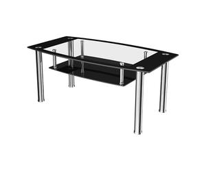 AVF Modern Black Glass & Chrome Table - 2 Tier Occasional Table with Clear Window Top, Tempered Glass & Chrome Legs (Coffee Table)