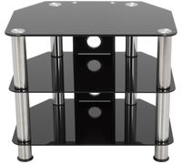 AVF Black Glass TV Stand - Small Glass and Chrome Metal Leg TV Unit Floorstand with Cable Management, 60cm Wide, For TVs Up to 32" & 35kg - SDC600CM