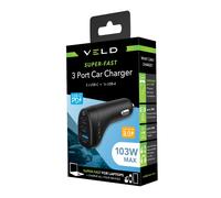 VELD Super Fast Car Charger - 3 Port 100W USB Multi Charger - Universal - QC 3.0 PD Fast USB - Cigarette lighter Port - Major Brand Compatible