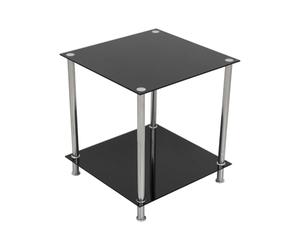 AVF T52 Living Room 2 Shelf Lamp Table in Black Glass with Chrome Legs