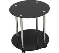 AVF T62 Living Room Wheeled 2 Shelf Occasional Table in Black Glass with Chrome Legs
