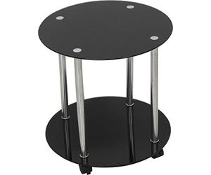 AVF T62 Living Room Wheeled 2 Shelf Occasional Table in Black Glass with Chrome Legs
