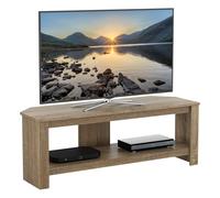 AVF Wood Corner TV Stand - Calibre Rustic Sawn Oak Effect TV Floorstand Unit With Glass Shelf - 115cm Wide - Open Shelving - Cable Management - Easy Assembly CA115GOX