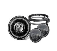 AVFORA Head Light 7 Inch Led Headlight + 4.5 Inch Fog Lights Halo Ring Angel Eyes Turn Signal Auxiliary Motorcycle Headlight 7 Inch Motorcycle Head Lamp(Set2 Black)