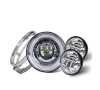 AVFORA Head Light 7 Inch Led Headlight + 4.5 Inch Fog Lights Halo Ring Angel Eyes Turn Signal Auxiliary Motorcycle Headlight 7 Inch Motorcycle Head Lamp(Set2 Chrome)