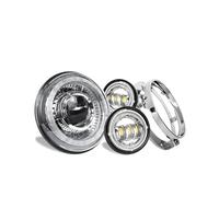 AVFORA Head Light 7 Inch Led Headlight + 4.5 Inch Fog Lights Halo Ring Angel Eyes Turn Signal Auxiliary Motorcycle Headlight 7 Inch Motorcycle Head Lamp(Set1 Chrome)
