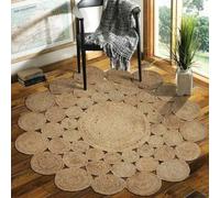 Avgari Creation Circle Design Round Natural Jute Handmade Braided Area Rug Living room, Kitchen, Indoor Outdoor Carpet Rug (60x60 CM (2X2 Square Feet), Beige)