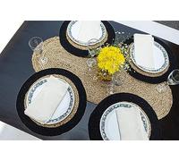 Avgari Creation Eco Friendly 100% Jute Hand Braided Placemats Set Table top & Dining Table Round Placemat Table Runner for Parties (12 CM/30 CM/36 CM/40 CM Diameter, Black Border) (4, 36 x 36 cm)