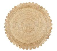Avgari Creation Jute Rug Scallop Design Round Shape Area Rug 100% Hand Braided Rustic Look Area Rug for Home Decor Natural Jute (90 x 90 Cm (3x3 Feet))