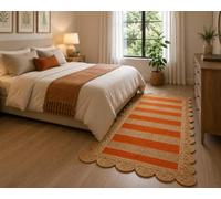Avgari Creation Rectangle Area Rug Boho Hand Woven Natural Jute Home Decor Rag Rug for Kitchen Living Room and Bedroom Farmhouse Carpet- Orange & Beige-240 x 240 CM