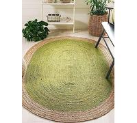 Avgari Creation Round Area Rug Hand Woven Green Dye & Jute Border Hallway Carpet Oval Shape Perfect for Living Room Bedroom Dinning Kitchen Decor Carpet (60 x 120 cm (2x4 Feet))