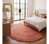 Avgari Creation Round Shape Jute Rug Area Rug Home Decor Farmhouse Boho Carpet Mats 100% Hand Braided Carpet With Fringes-(Red)-240x240 cm