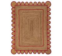 Avgari Creation Rug Jute Scallop Rectangle Shape Runner Area Rug Hand Braided Rug for Living Room Decorative Look Rug Indoor & Outdoor-Pink