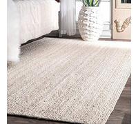 Avgari Creation Rug Jute White Rectangle Hand Braided Home Decorative Area Rug (120 x 210 Cm (4x7 Feet))