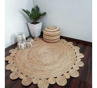 Avgari Creation Rug Natural Jute Design Circle Border 100% Handmade Decor Round Shape Carpet (150 x 150 Cm (5x5 Feet))