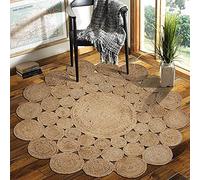Avgari Creation Rug Round Natural Jute Circle Design Handmade Braided Reversible Area Rug (150 x 150 Cm (5x5 Feet)), Beige