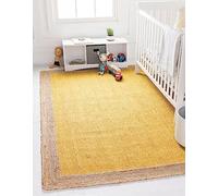 Avgari Creation Square Rug Runner Jute Area Rug Hand Braided Rug for Living Room Look Rug Indoor & Outdoor, kitchen, hallway, Dinning-(Yellow dye & Beige Border)