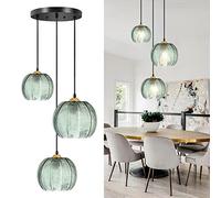 AvgnLxqe Glass Pendant Lighting for Kitchen Island, Mid Century Pendant Light Pumpkin Design with Ribbed Glass Shade Adjustable Hanging Lamp for Bedroom Living Room Restaurant Bar (3 Light)