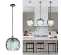 AvgnLxqe Glass Pendant Lighting for Kitchen Island, Mid Century Pendant Light Pumpkin Design with Ribbed Glass Shade Adjustable Hanging Lamp for Bedroom Living Room Restaurant Bar (1 Light 25cm)