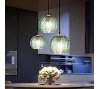 AvgnLxqe Modern 3-Light Pendant Light with Green Glass for Kitchen, Dining Room, Bedroom, Hallway, Dimmable