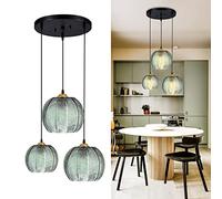 AvgnLxqe Modern Pendant Light 3 Light Pendant Ceiling Hanging Lights, Green Glass Pendant Lighting Hanging Light Fixture Chandelier for Kitchen Island Dining Room Living Room Hallway