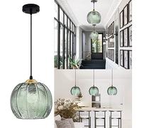 AvgnLxqe Pendant Light, Green Glass Shade, Modern Pendant Light Fitting, Kitchen Island Ceiling Lights, Height Adjustable Hanging Lights, 1 Light, 9.8INCH