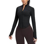 AVGO Women's Cropped Running Workout Jackets Zip Slim Fit Athletic Tops with Thumb Holes, Black, S