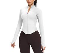 AVGO Women's Cropped Running Workout Jackets Zip Slim Fit Athletic Tops with Thumb Holes, White, S