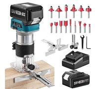 Avhrit Cordless Compact Wood Router, 21V Wood Router Tool With 1PCS 4.0Ah Battery, Brushless Portable Handheld Palm Routers for Woodworking, Wood Trimmer Cutting with 15 pieces 1/4" Router Bits Set