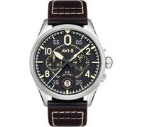 AVI-8 Mens 42mm Spitfire Lock Chronograph Midnight Oak Japanese Quartz Pilot Watch with Leather Strap AV-4089-01