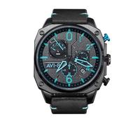 AVI-8 Mens 45mm Hawker Hunter Retrograde Chronograph Blue Diamond Japanese Quartz Pilot Watch with Leather Strap AV-4052-05