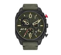 AVI-8 for Men 45 mm Hawker Hunter Chronograph Retrograde Japanese Quartz Pilot Watch with Leather, Rubber or Stainless Steel Strap AV-4052