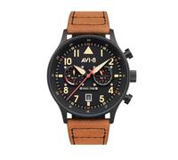 AVI-8 Mens 43.5mm Hawker Hurricane Carey Dual Time Debden Japanese Quartz Pilot Watch with Leather Strap AV-4088-03