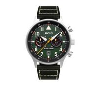 AVI-8 Mens 43.5mm Hawker Hurricane Carey Dual Time Merville Japanese Quartz Pilot Watch with Leather Strap AV-4088-02