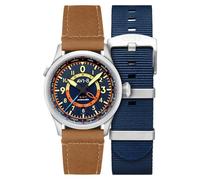 AVI-8 Men's 41mm Flyboy Wingman Worldtimer GMT Automatic Atlantic Blue Watch with Leather Strap AV-4120-01