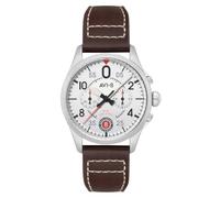 AVI-8 Men's 42mm Spitfire Lock Chronograph Aircraft White Watch with Leather Strap AV-4089-05