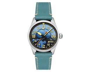 AVI-8 Men's 42mm Spitfire Peanuts Snoopy Flying Ace 24 Hour Automatic Limited Edition Azure Blue Watch with Leather Strap AV-4150-03