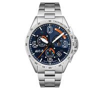 AVI-8 Mens 43mm P-51 Mustang Blakeslee Chronograph Silver Oak Japanese Meca-Quartz Pilot Watch with Stainless Steel Bracelet AV-4077-22