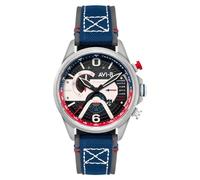 AVI-8 Men's 44mm Hawker Harrier Dual Retrograde Chronograph Admiral Black Steel Watch with Leather Strap AV-4056-09