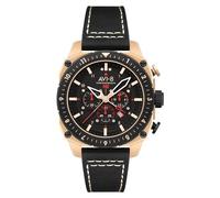 AVI-8 Men's 44mm Hawker Hunter Atlas Dual Time Chronograph Jet Black Watch with Leather Strap AV-4100-06