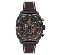AVI-8 Men's 44mm Hawker Hunter Atlas Dual Time Chronograph Soot Black Watch with Leather Strap AV-4100-08