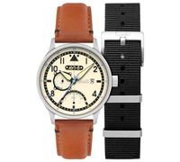 AVI-8 Men's 44mm Hawker Hurricane Mckellar Dual Time Brown Beige Watch with Leather Strap AV-4101-0C