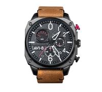 AVI-8 Men's Hawker Hunter Retrograde Chronograph Charcoal Ember Brown with Brown Genuine Leather Strap Watch 45mm - AV-4052-02